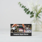 コンピュータ修理技術者のPCマザーボードの写真 名刺 (スタンド正面)