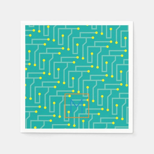 コンピュータ回路基板イニシャルモダンカラフル スタンダードカクテルナプキン (正面)