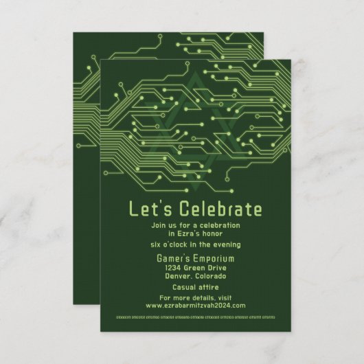 コンピュータ回路基板バー(ユダヤ教の)バル・ミツバー披露宴 エンクロージャーカード (正面/裏面)