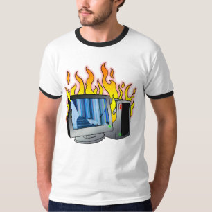 コンピュータ火災男性用基本リンガーTシャツ Tシャツ