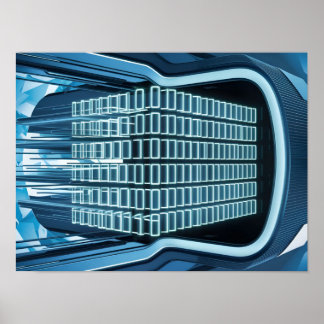 コンピュータ画面上の青いデジタルバイナリデータ ポスター