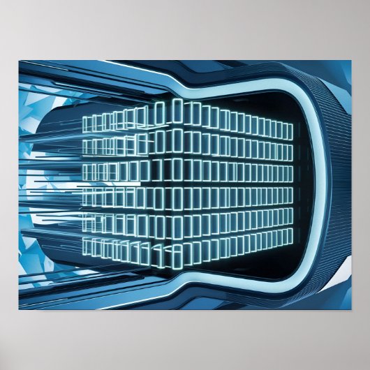 コンピュータ画面上の青いデジタルバイナリデータ ポスター (正面)