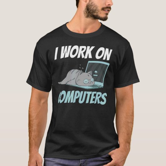 コンピュータ頭が切れるーのTech Kitty Cat Feline Hu Tシャツ (正面)