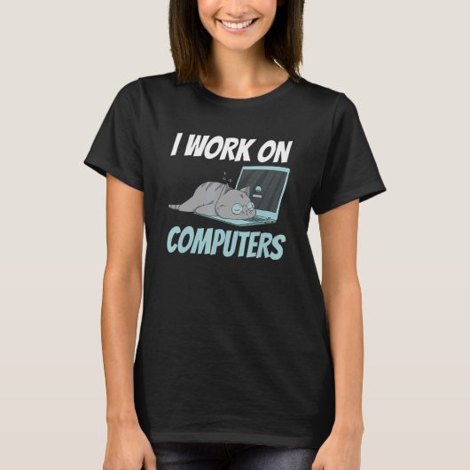 コンピュータ頭が切れるーのTech Kitty Cat Feline Hu Tシャツ (正面)