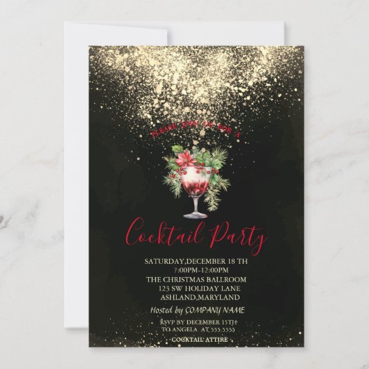 コンフェッティカクテル ポインセチア クリスマスパーティー 招待状 (正面)