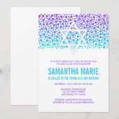 コンフェッティドット パープル ティール バットミツバ 招待状 (正面/裏面)