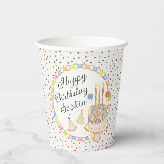 コンフェッティ誕生日パーティーのデザート 紙コップ (正面)
