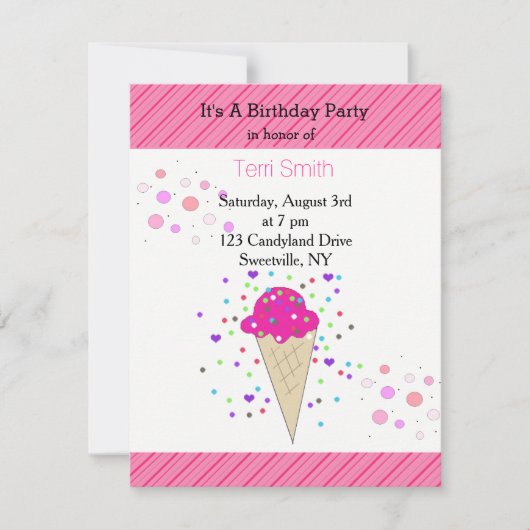 コンフェッティ アイスクリーム バースデー パーティー 招待状 (正面)