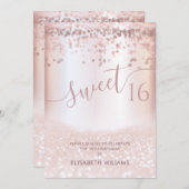 コンフェッティ ガール  ローズゴールド グリッター オンブレ 招待状 (正面/裏面)