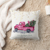 コンフェッティ、クリスマス ピンク トラック 松の木   クッション (ブランケット)