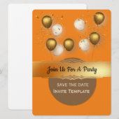 コンフェッティ ゴールド バルーン パーティー 招待状 (正面/裏面)