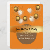 コンフェッティ ゴールド バルーン パーティ 招待状 (正面/裏面)