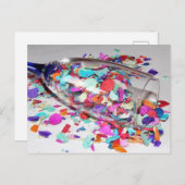 コンフェッティ & シャンパンフルート 新年 シーズンポストカード (正面/裏面)