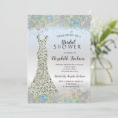 コンフェッティ シルバーグリッター ドレス ブライダルシャワー 招待状 (スタンド正面)