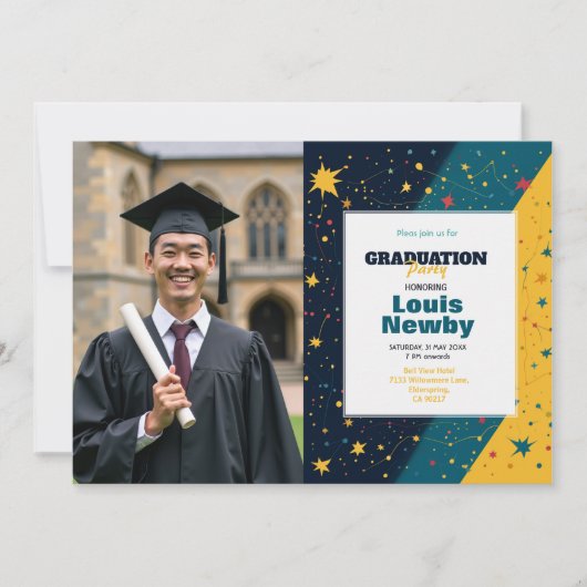 🎓コンフェッティ スターバースト 卒業パーティー 招待状 (正面)