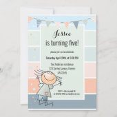 コンフェッティ バンティング ストライプ シンプル こどもの誕生日 招待状 (正面)