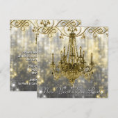コンフェッティ ブラック ゴールド シャンデリア ニューハーフイヤーズ イブ 招待状 (正面/裏面)