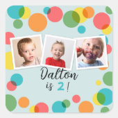 コンフェッティ ポルカドット 男の子 フォト 誕生日パーティー スクエアシール (正面)