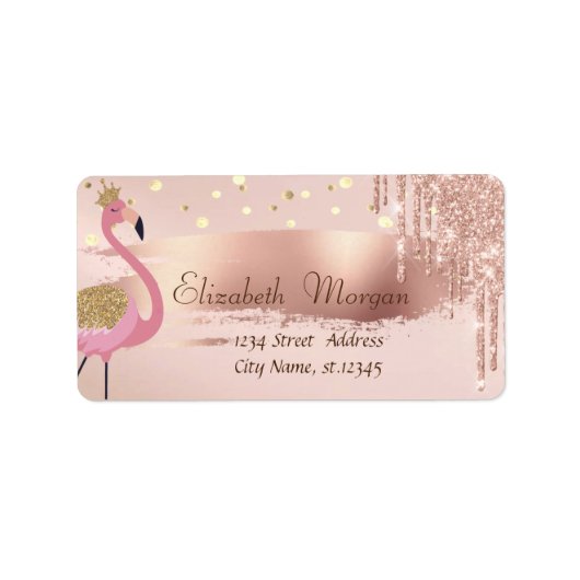 コンフェッティ、ローズゴールドドロップス ブラシ ストローク フレーミング ラベル (正面)