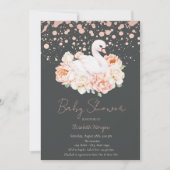 コンフェッティ ローズゴールド フラワー ベイビースワン ベビーシャワー 招待状 (正面)