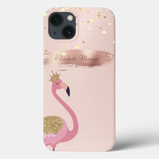 コンフェティ、ローズゴールドの筆跡 ピンクのフラミンゴ Case-Mate iPhoneケース (裏面)