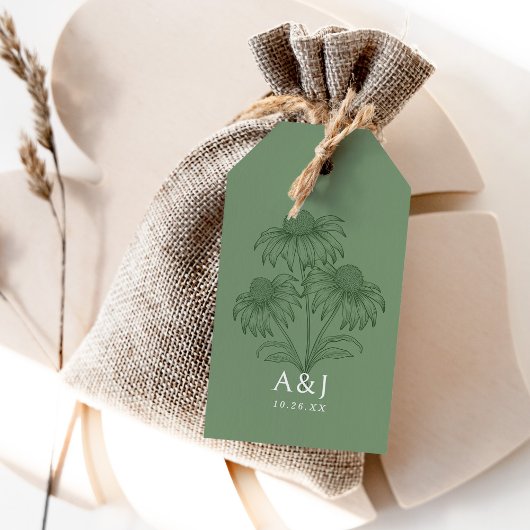 コンフエレガントロワーボタニカルセージ結婚グリーン ギフトタグ