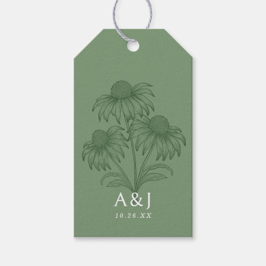 コンフエレガントロワーボタニカルセージ結婚グリーン ギフトタグ (正面)