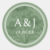 コンフエレガントロワーボタニカルセージ結婚グリーン ラウンドシール (正面)