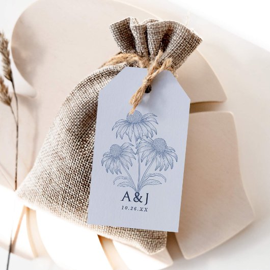 コンフエレガントロワーボタニカルダスティブルー結婚ズ ギフトタグ
