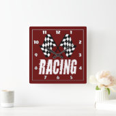 コンペ市松模様にティ用の2つのレーシングフラグ1 T スクエア壁時計 (ホーム)