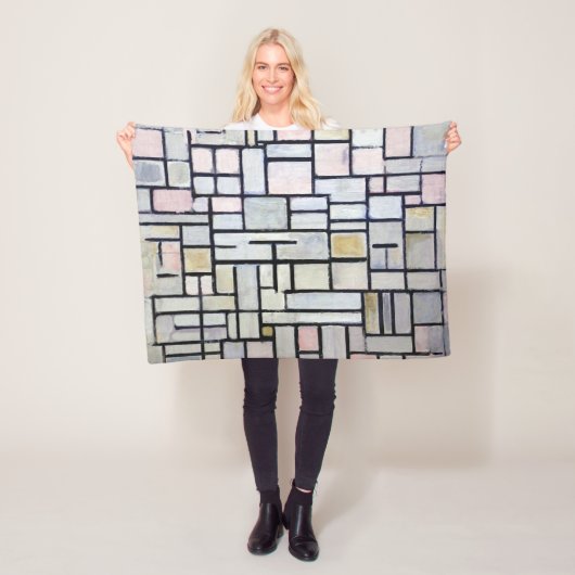 コンポジションのピンクとグレー、モンドリアン フリースブランケット (インサイチュ)