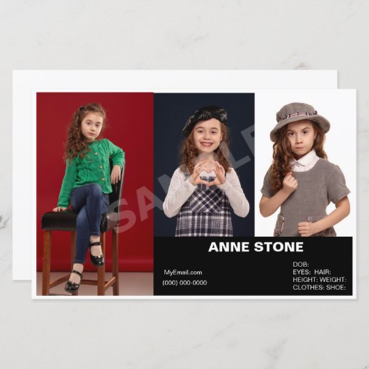 コンポジションアクターのモデルのヘッドショットの子ども達がZed (正面/裏面)