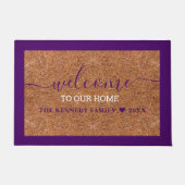 コーアパープル素朴ウェルカムホームファミリー名 ドアマット (正面)