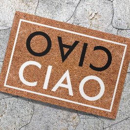 コーア素朴イタリアンウェルカムブラックアンドホワイトチャオ ドアマット