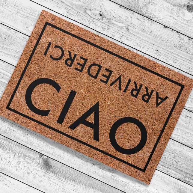 コーア素朴ブラックCiao Arrivederciウェルカムイタリアン ドアマット (Italian Hello Goodbye entrance door mats)