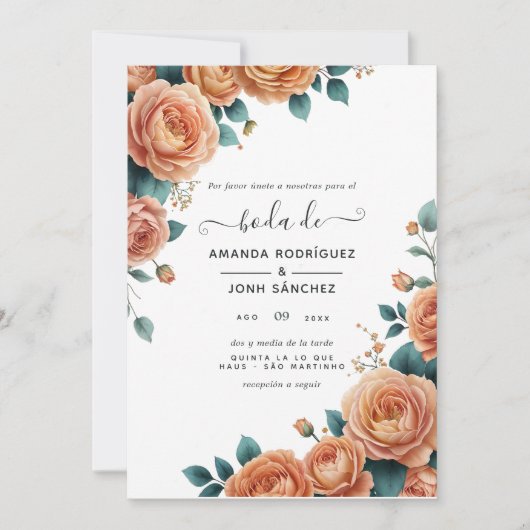 コーエレガントルスペインのフローラ春の結婚式 招待状 (正面)