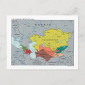 コーカサスおよび中央アジアの地図 ポストカード (正面)