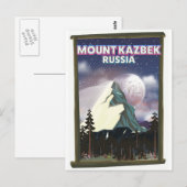 コーカサスの眠れる巨人、ロシアのカズベク山のトラベルポスター。 ポストカード (正面/裏面)