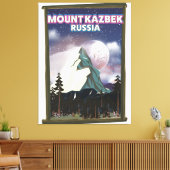 コーカサスの眠れる巨人、ロシアのカズベク山の旅行ポスター。 キャンバスプリント (インサイチュ (リビング))