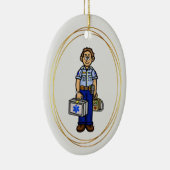 コーカサス男性EMS救急医療隊員オーナメント セラミックオーナメント (右)