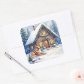 コーカサス・シェパード・ドッグの山小屋のクリスマス スクエアシール (封筒)