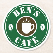 コーカスタムヒーカップと豆のロゴ飲み物用コースター ラウンドペーパーコースター (正面)