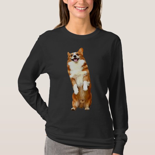 コーギおもしろいかわいこちゃん立ち297 Tシャツ (正面)