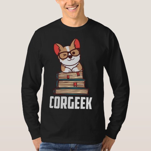 コーギおもしろいギークコルゲックブックデザイン製品 Tシャツ (正面)