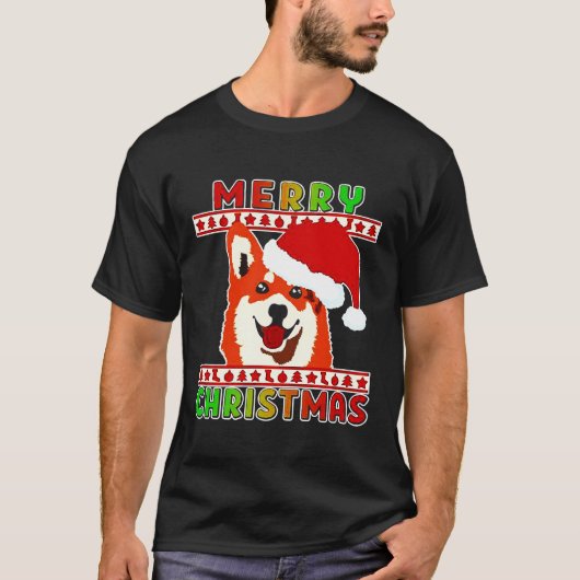 コーギおもしろいクリスマスドッグサンタ434 Tシャツ (正面)