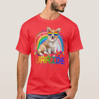 コーギおもしろいゲイプライドレインボーサングラスLGBTQ Tシャツ