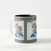 コーギおもしろいスケートボード ツートーンマグカップ (正面左)