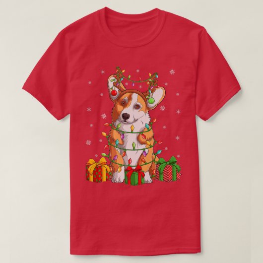 コーギおもしろいドッグクリスマス照明トナディアハットコーギC Tシャツ (デザイン正面)