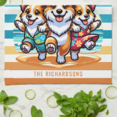 コーギおもしろいドッグスパーソナライズされたヴィンテージ沿岸 キッチンタオル (折り畳み)