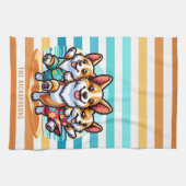 コーギおもしろいドッグスパーソナライズされたヴィンテージ沿岸 キッチンタオル (横)